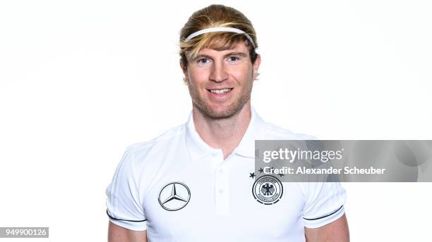 Christoph Thuerk poses during the Beach Soccer national team presentation at DFB Headquarter on April 21, 2018 in Frankfurt am Main, Germany.