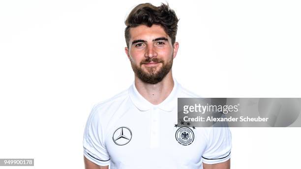 Georgi Lovchev poses during the Beach Soccer national team presentation at DFB Headquarter on April 21, 2018 in Frankfurt am Main, Germany.