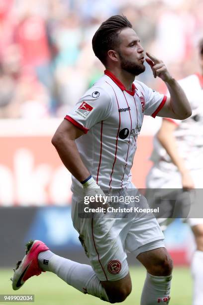 Niko Giesselmann of Duesseldorf celebrates the second during the Second Bundesliga match between Fortuna Duesseldorf and FC Ingolstadt 04 at...