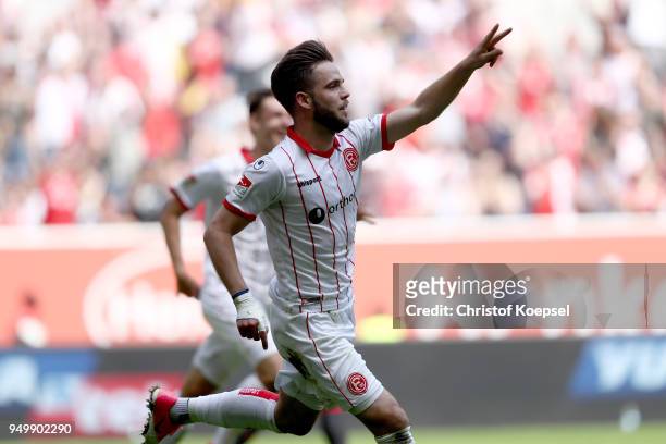 Niko Giesselmann of Duesseldorf celebrates the second during the Second Bundesliga match between Fortuna Duesseldorf and FC Ingolstadt 04 at...