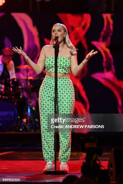 British singer-songwriter Anne-Marie performs at The Queen's Birthday Party concert at the Royal Albert Hall in London on April 21, 2018 on the...