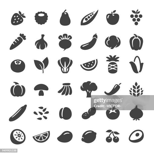 stockillustraties, clipart, cartoons en iconen met fruit en groenten icons - grote reeksen - apple