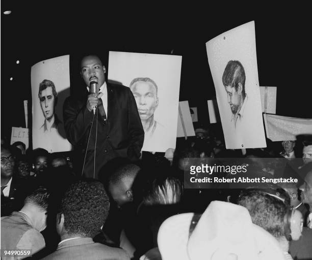 Dr. M.L. KIng, Jr. Speaks to demonstrators and members of the Mississippi Freedom Democratic Party on the Atlantic City boardwalk, outside the...