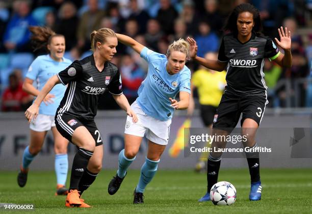 Amandine Henry of Lyon and Isobel Christiansen of Manchester City Women in action during the UEFA Women's Champions League Semi Final, first leg...