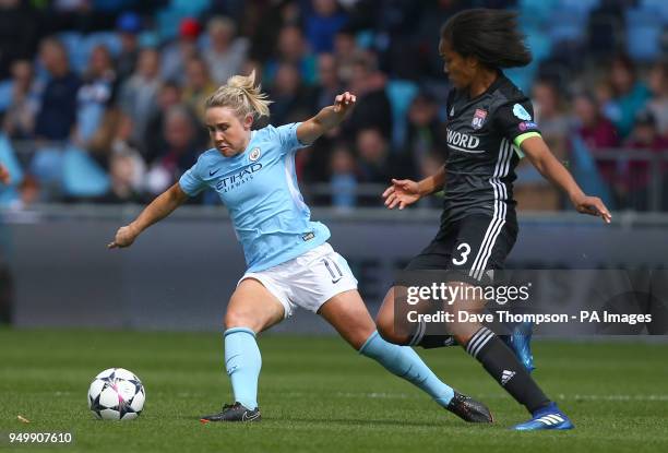 Manchester City Womens' Isobel Christiansen and Lyon's Wendie Renard during the UEFA Women's Champions League, Semi Final First Leg match at the City...