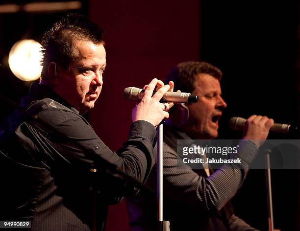 Sebastian Krumbiegel and Mathias Dietrich of the German a-capella pop band Die Prinzen perform live during a concert at the Admiralspalast on...