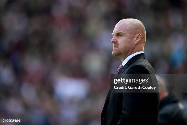 Sean Dyche, Manager of Burnley looks on during the Premier League match between Stoke City and Burnley at Bet365 Stadium on April 22, 2018 in Stoke...