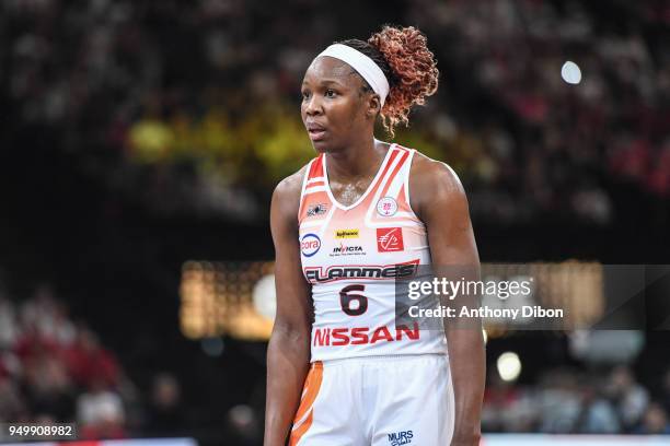 Clarissa Dos SAntos of Charleville during the French Final Cup match between Charleville and Bourges at AccorHotels Arena on April 21, 2018 in Paris,...