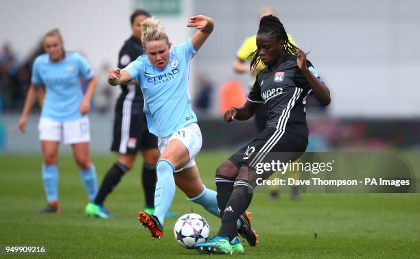 Manchester City Womens' Isobel Christiansen and Lyon's Griedge Mbock during the UEFA Women's Champions League, Semi Final First Leg match at the City...