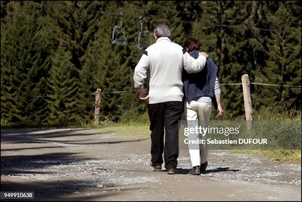 Prime minister Jean Pierre Raffarin in holidays with his wife Anne Marie in Combloux.