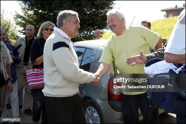 Prime minister Jean Pierre Raffarin in holidays with his wife Anne Marie in Combloux.