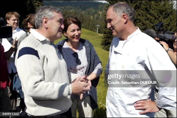 Prime minister Jean Pierre Raffarin in holidays with his wife Anne Marie in Combloux.