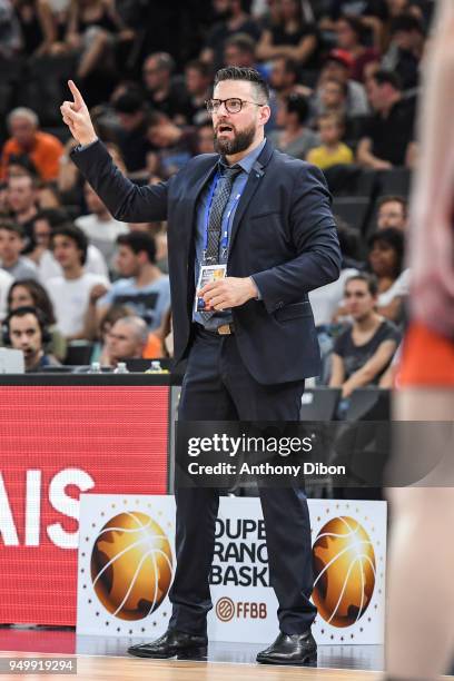 Romuald Yernaux coach of Charleville during the French Final Cup match between Charleville and Bourges at AccorHotels Arena on April 21, 2018 in...