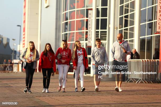 Fans arrive at St Marys Stadium ready to travel ahead of the Semi Final of the Emirates FA Cup between Southampton FC and Chelsea FC at Wembley...