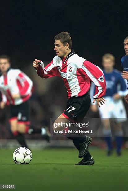 Marian Pahars of Southampton speeds through the Ipswich Town defence during the FA Carling Premiership match played at Portman Road, in Ipswich,...