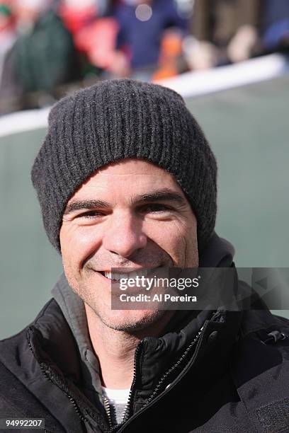 Actor Michael Kelly checks out the action from the New York Jets sideline before the game between the Atlanta Falcons and New York Jets game at...