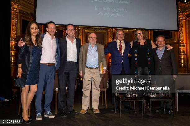 Lizzie Oved Scheja, Jody Rosen, Hilan Warshaw, David Denby, Stewart F. Lane, Judy Gold, and Adam Gopnik during the 'J! International Symposium -...