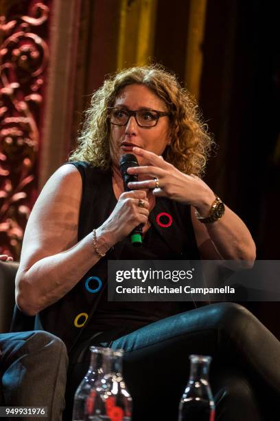 Judy Gold during the 'J! International Symposium - Jewish New York' at Berns Hotel on April 22, 2018 in Stockholm, Sweden.