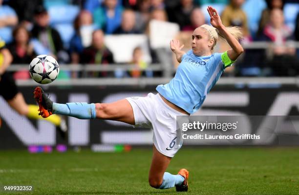Steph Houghton of Manchester City Women in action during the UEFA Women's Champions League Semi Final, first leg match between Manchester City Women...