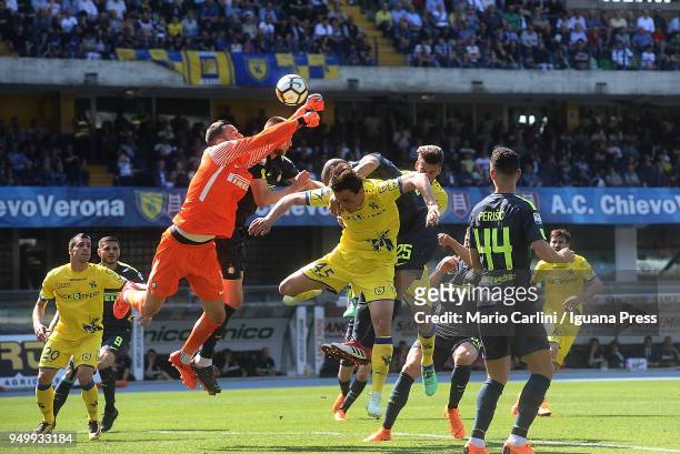 Samir Handanovic goalkeeper of FC Internazionale saves his goal during the serie A match between AC Chievo Verona and FC Internazionale at Stadio...