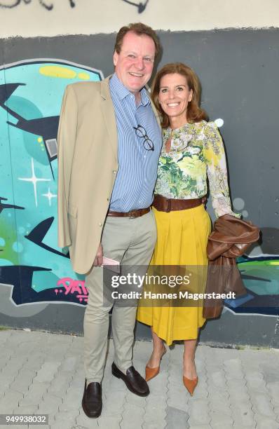 Georg Strauss and his wife Frau Birgit during 'Fack Ju Goehte - Se Mjusicael' Hundredth Show at Werk 7 Theater on April 22, 2018 in Munich, Germany.