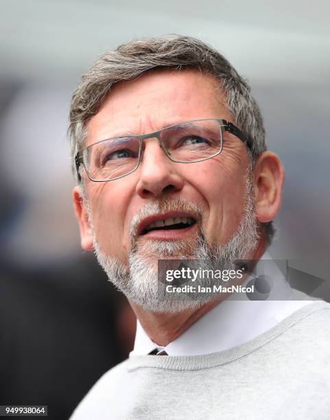 Heart of Midlothian manager Craig Levein looks on during the Ladbrokes Scottish Premiership match between Rangers and Hearts at Ibrox Stadium on...