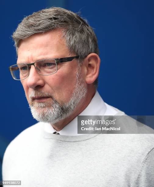 Heart of Midlothian manager Craig Levein looks on during the Ladbrokes Scottish Premiership match between Rangers and Hearts at Ibrox Stadium on...