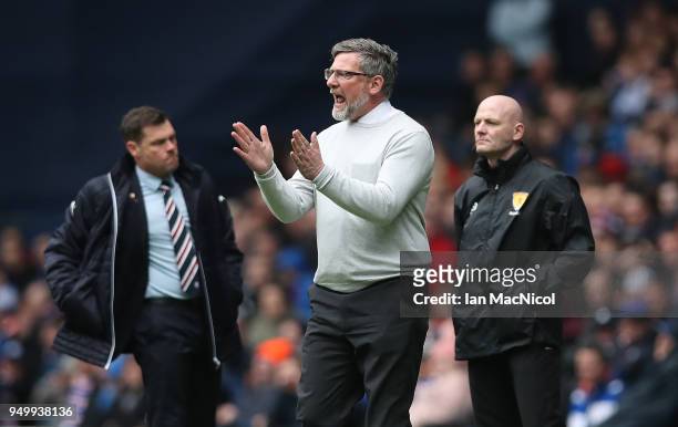 Heart of Midlothian manager Craig Levein is seen during the Ladbrokes Scottish Premiership match between Rangers and Hearts at Ibrox Stadium on April...