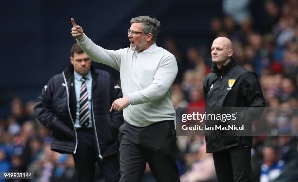 Heart of Midlothian manager Craig Levein is seen during the Ladbrokes Scottish Premiership match between Rangers and Hearts at Ibrox Stadium on April...