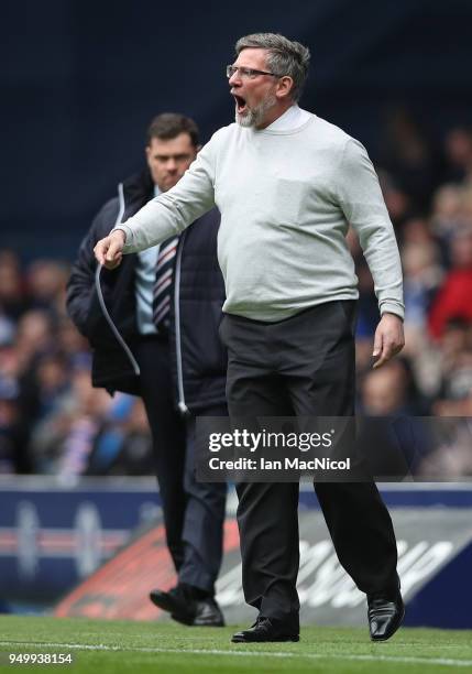 Heart of Midlothian manager Craig Levein is seen during the Ladbrokes Scottish Premiership match between Rangers and Hearts at Ibrox Stadium on April...