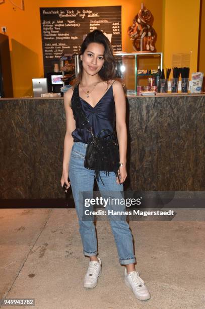 Actress Gizem Emre during 'Fack Ju Goehte - Se Mjusicael' Hundredth Show at Werk 7 Theater on April 22, 2018 in Munich, Germany.