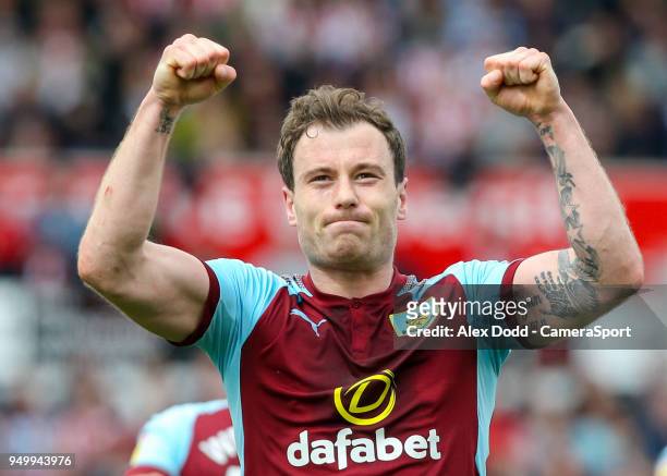 Burnley's Ashley Barnes celebrates scoring his side's first goal during the Premier League match between Stoke City and Burnley at Bet365 Stadium on...
