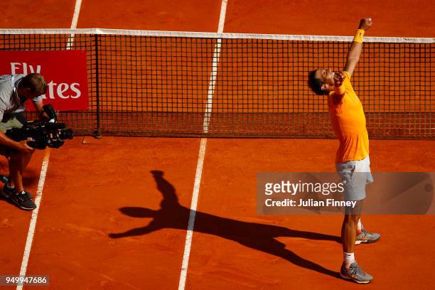 Rafael Nadal of Spain celebrates winning the Monte Carlo Rolex Masters against Kei Nishikori of Japan during day eight of ATP Masters Series: Monte...