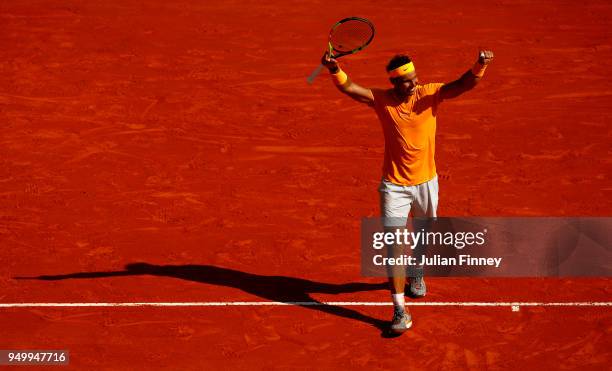 Rafael Nadal of Spain celebrates winning the Monte Carlo Rolex Masters against Kei Nishikori of Japan during day eight of ATP Masters Series: Monte...