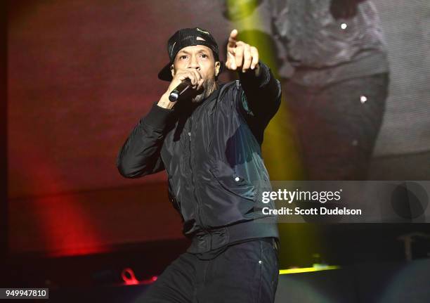 Rapper Redman performs onstage during the KDay 93.5 Krush Groove concert at The Forum on April 21, 2018 in Inglewood, California.