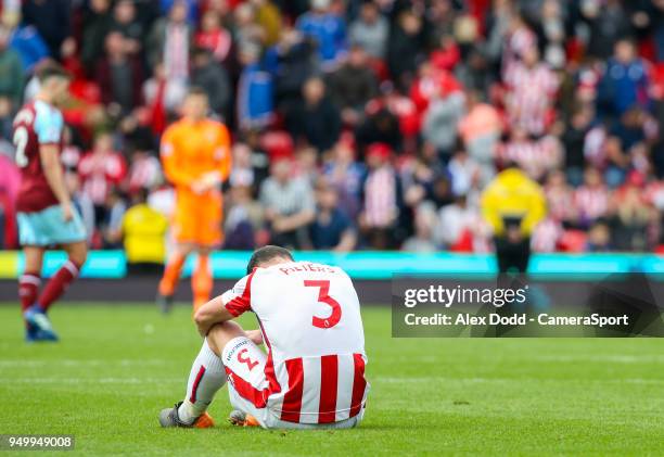 Stoke City's Erik Pieters reacts after the final whistle during the Premier League match between Stoke City and Burnley at Bet365 Stadium on April...