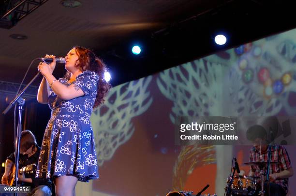 Json Moffatt, Chantal Hill and Stephen Coates of the Cedars perform on stage at the Clore Room on December 21, 2009 in London, England.