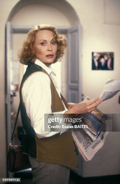 Faye Dunaway pendant le tournage du film '3 Weeks in Jerusalem' réalisé par Amos Kollek le 10 août 1990 à Jérusalem, Israël.