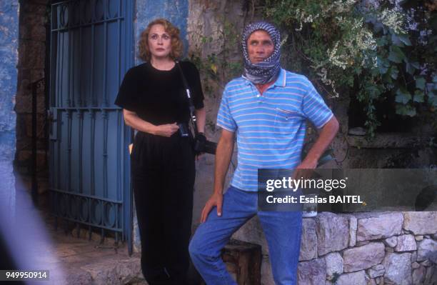 Faye Dunaway pendant le tournage du film '3 Weeks in Jerusalem' réalisé par Amos Kollek le 10 août 1990 à Jérusalem, Israël.