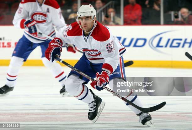 Max Pacioretty of the Montreal Canadiens skates against the New Jersey Devils at the Prudential Center on December 16, 2009 in Newark, New Jersey....