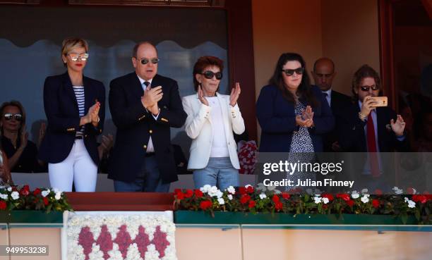 Charlene, Princess of Monaco and Albert II, Prince of Monaco clap during day eight of ATP Masters Series: Monte Carlo Rolex Masters at Monte-Carlo...