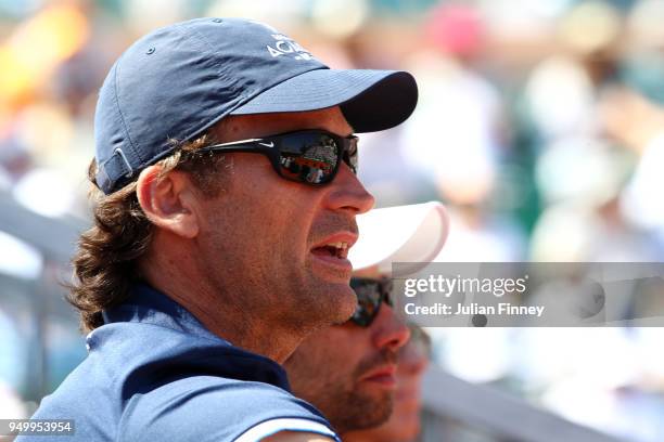 Carlos Moya looks on during day eight of ATP Masters Series: Monte Carlo Rolex Masters at Monte-Carlo Sporting Club on April 22, 2018 in Monte-Carlo,...