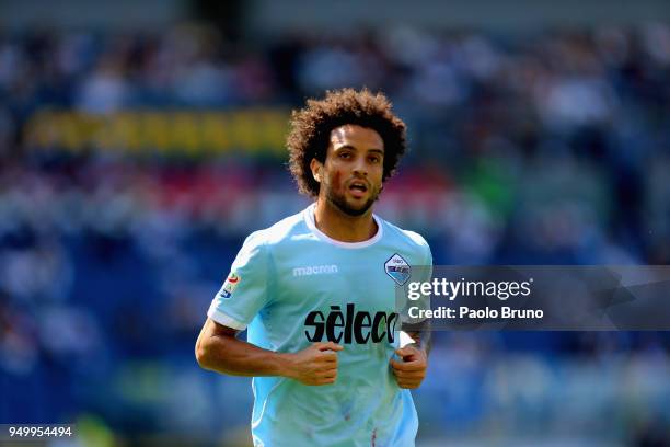 Felipe Anderson of SS Lazio looks on during the serie A match between SS Lazio and UC Sampdoria at Stadio Olimpico on April 22, 2018 in Rome, Italy.