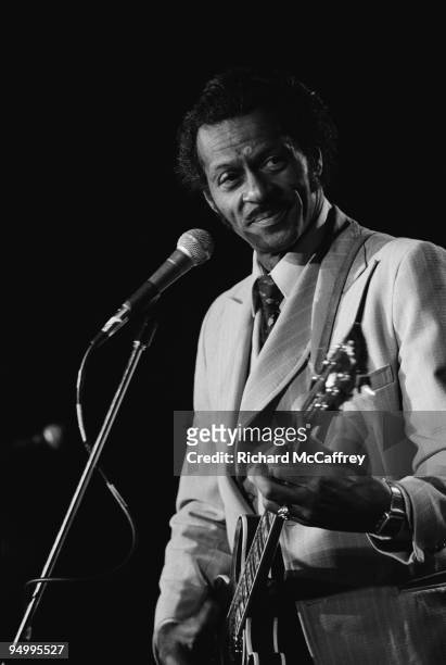 Chuck Berry performs live at The Old Waldorf Nightclub in 1979 in San Francisco, California.