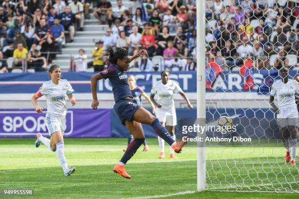 Marie Antoinette Katoto of PSG scores a goal during the French Women's Division 1 match between Paris Saint Germain and Marseille at Stade Jean Bouin...