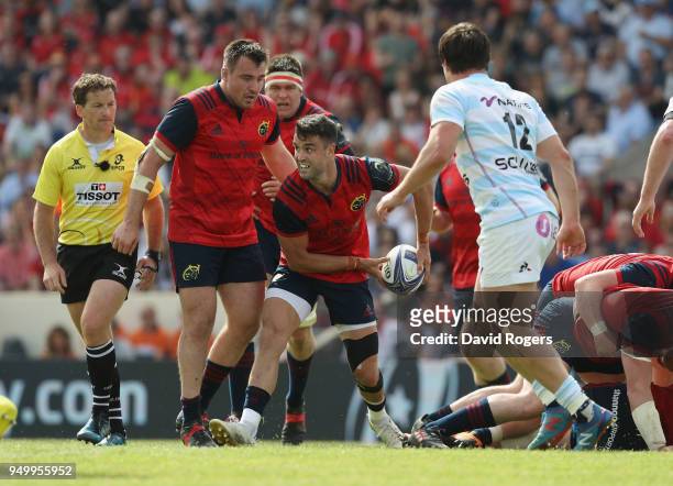 Conor Murray of Munster looks to pass the ball during the European Rugby Champions Cup Semi-Final match between Racing 92 and Munster Rugby at Stade...