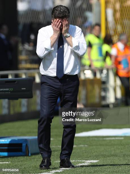 Torino FC coach Mazzarri Walter shows his dejection during the serie A match between Atalanta BC and Torino FC at Stadio Atleti Azzurri d'Italia on...