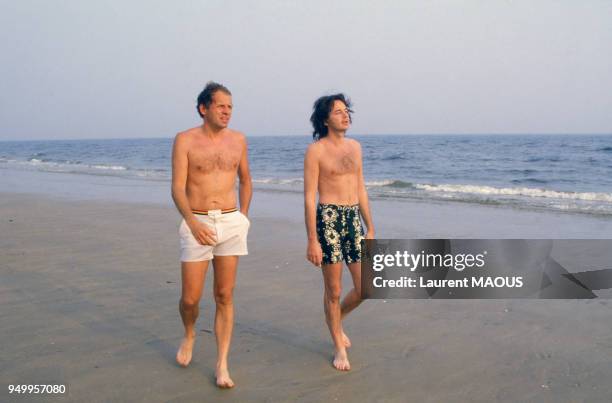 Patrick Poivre d'Arvor et Gonzague Saint Bris au Festival de Cabourg en juin 1984, France.