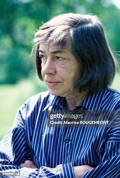 Portrait de Patricia Highsmith, romancière, en juillet 1980 en France.