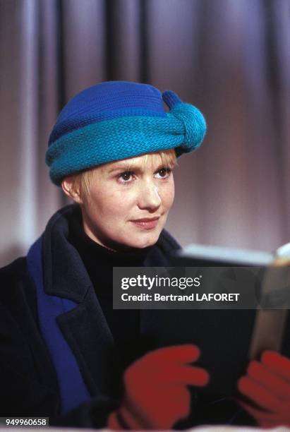 Miou-Miou lors du tournage du film 'La Lectrice' réalisé par Michel Deville en 1987 en France.